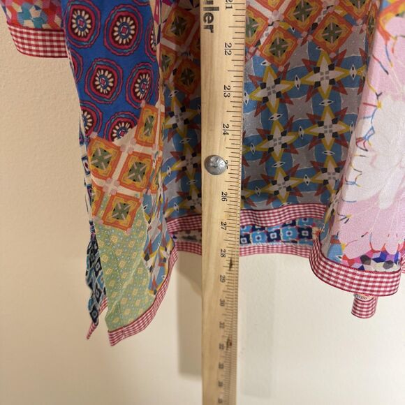 Johnny Was Silk Patchwork Floral Boho jade Tunic Top blouse colorful size medium - Picture 8 of 10